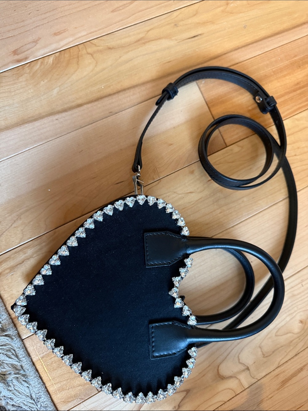 MACH & MACH Black Heart-Shaped Mini Bag with Crystal Trim